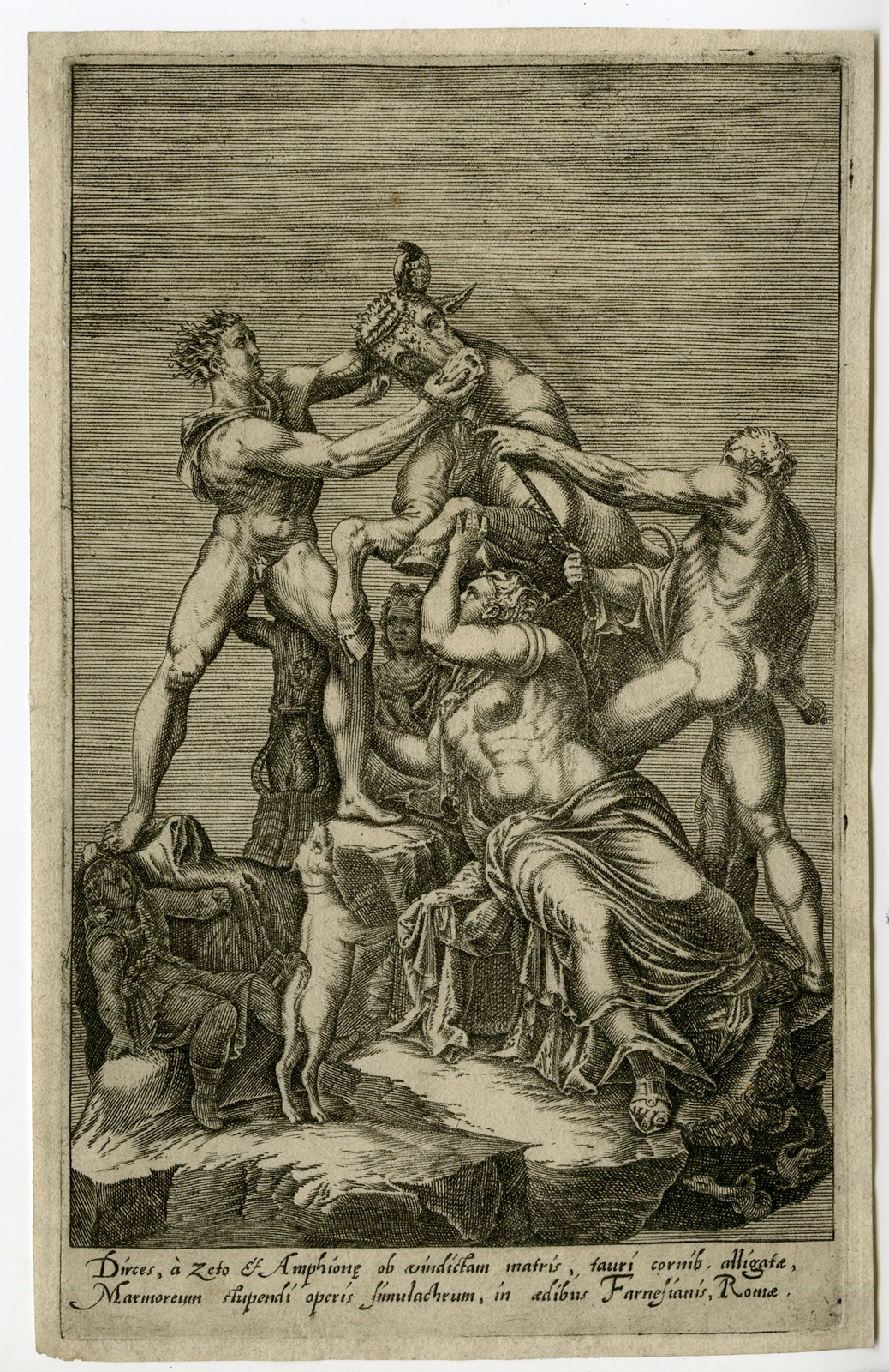 , Antique Master Print-FARNESE-BULL-DIRCE-PUNISHMENT-Vaccari-c. 1584, Pictura Antique Prints