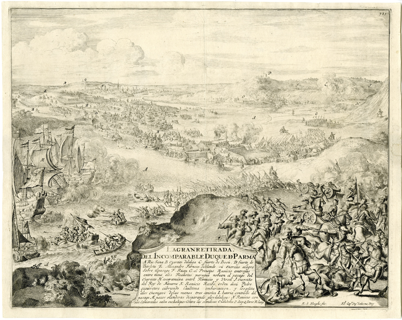 , Antique Print-DUKE-OF-PARMA-RETREAT-SEINE-VALLEY-de Hooghe-1670-1699, Pictura Antique Prints