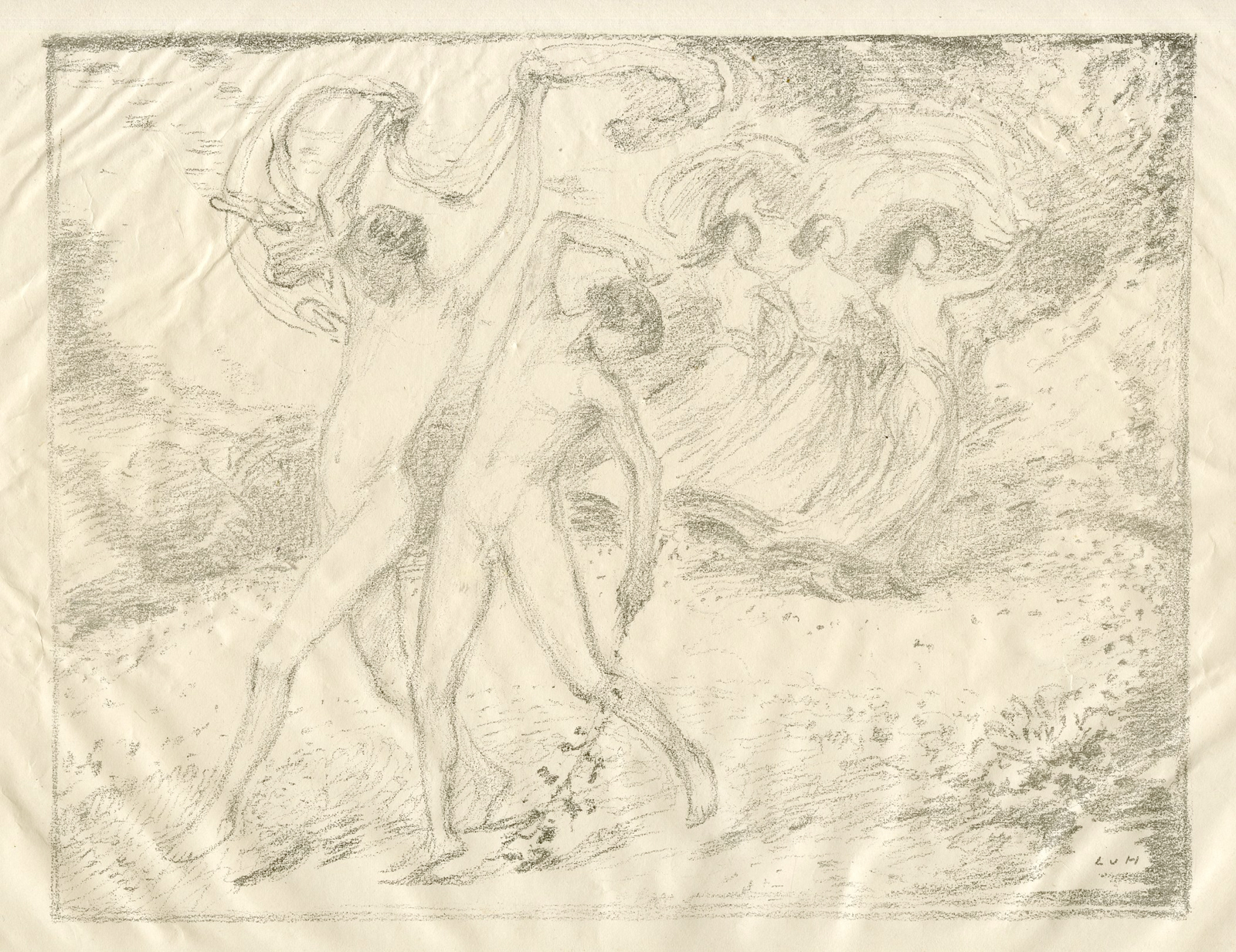 , 4-Antique Master Prints-LITHOGRAPHS-DANCING-FIGURES-NUDES-Hofmann-c.1905, Pictura Antique Prints