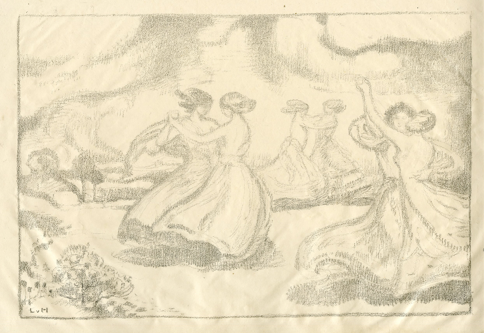 , 4-Antique Master Prints-LITHOGRAPHS-DANCING-FIGURES-NUDES-Hofmann-c.1905, Pictura Antique Prints