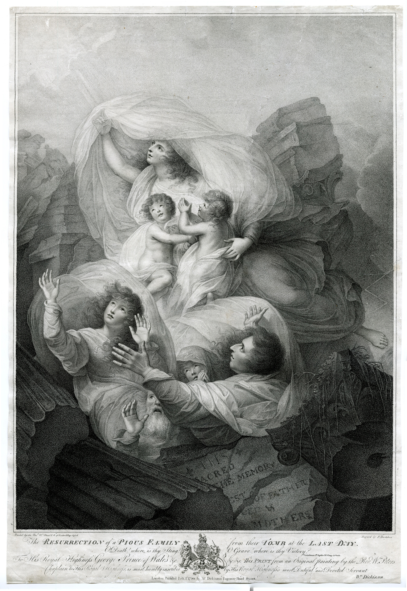 , Antique Master Print-RESURRECTION-PIOUS-FAMILY-Bartolozzi-Peters-1790, Pictura Antique Prints