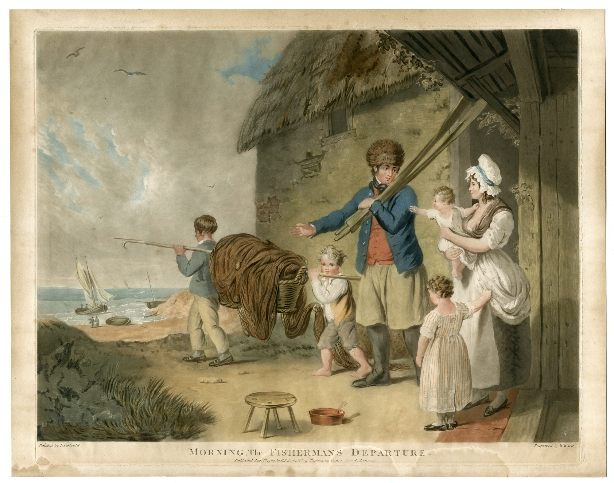 , 2 Antique Master Prints-FISHERMANS-DEPARTURE-AND-RETURN-Ward-Corbould-1794, Pictura Antique Prints