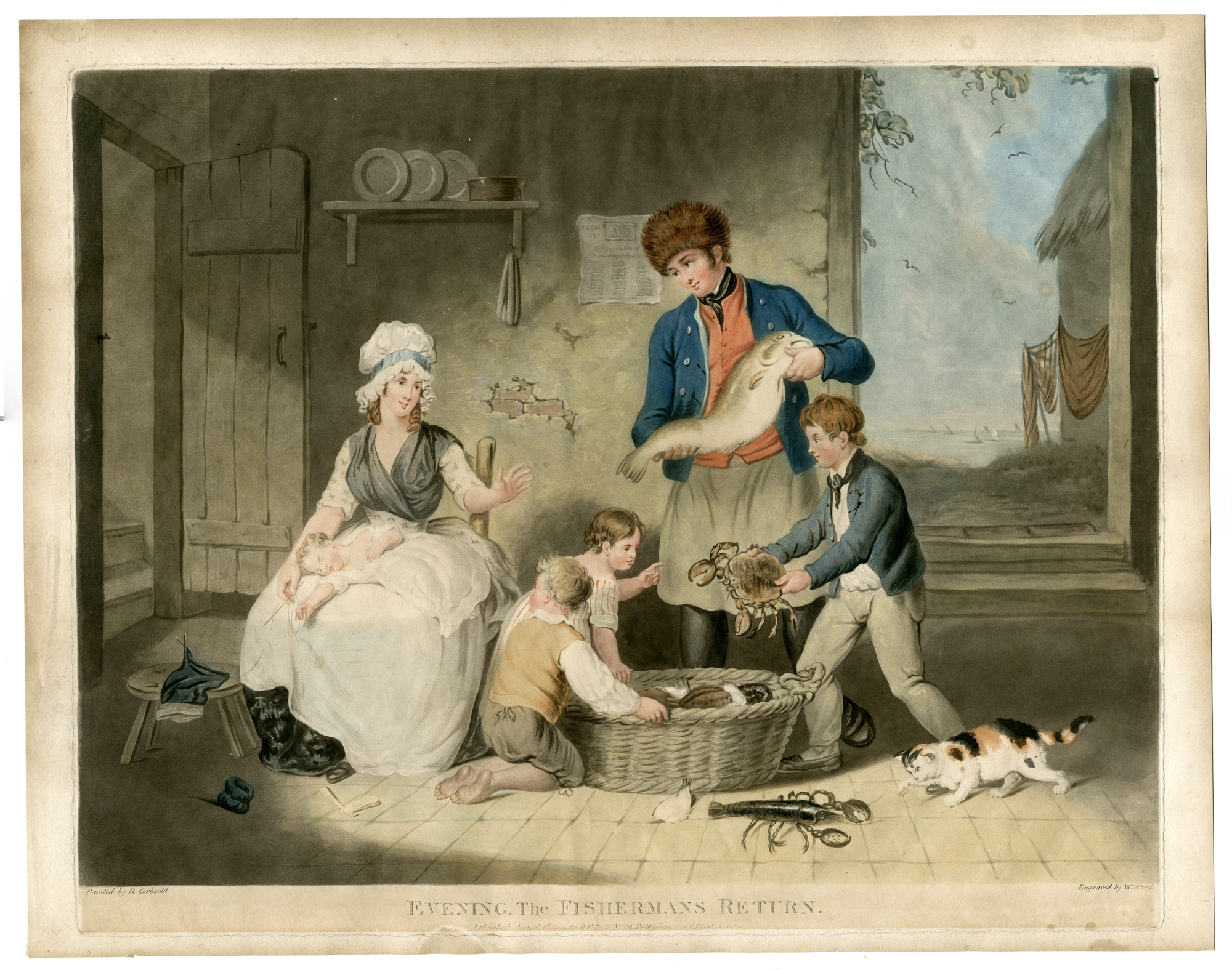 , 2 Antique Master Prints-FISHERMANS-DEPARTURE-AND-RETURN-Ward-Corbould-1794, Pictura Antique Prints