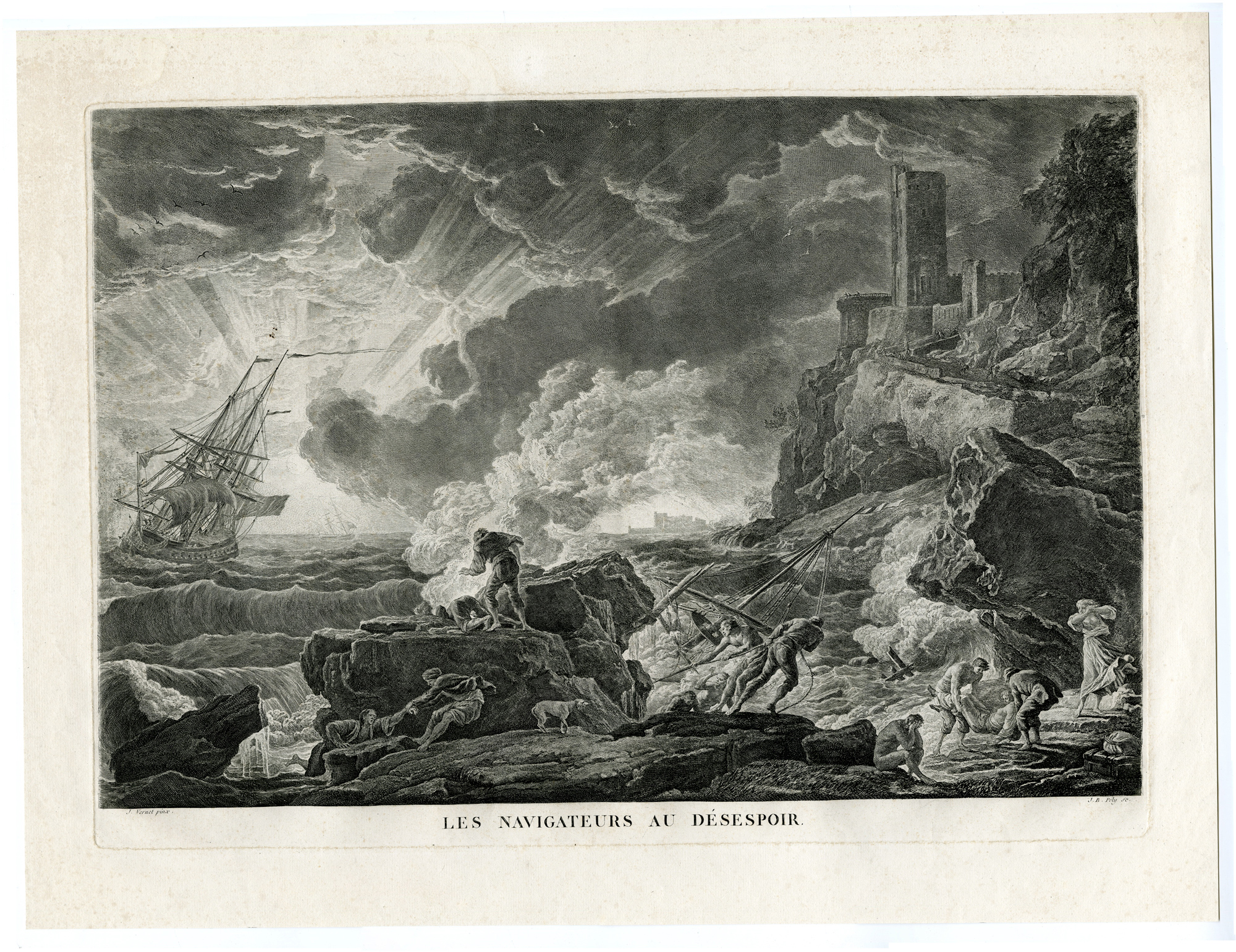 , Antique Master Print-COASTAL-VIEW-DESPAIR-SHIPWRECK-Poly-Vernet-c. 1770, Pictura Antique Prints