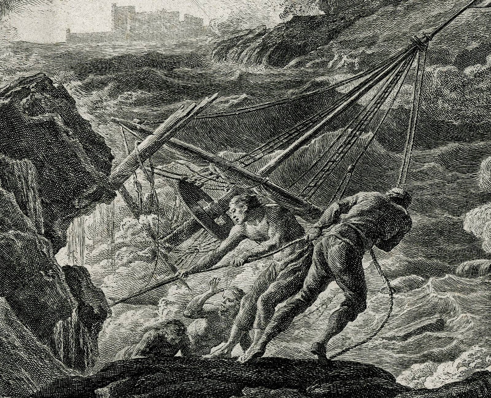 , Antique Master Print-COASTAL-VIEW-DESPAIR-SHIPWRECK-Poly-Vernet-c. 1770, Pictura Antique Prints