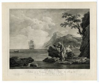 Antique Master Print-COASTAL-VIEW-LOVERS-FISHERS-Le Veau-Vernet-c. 1770