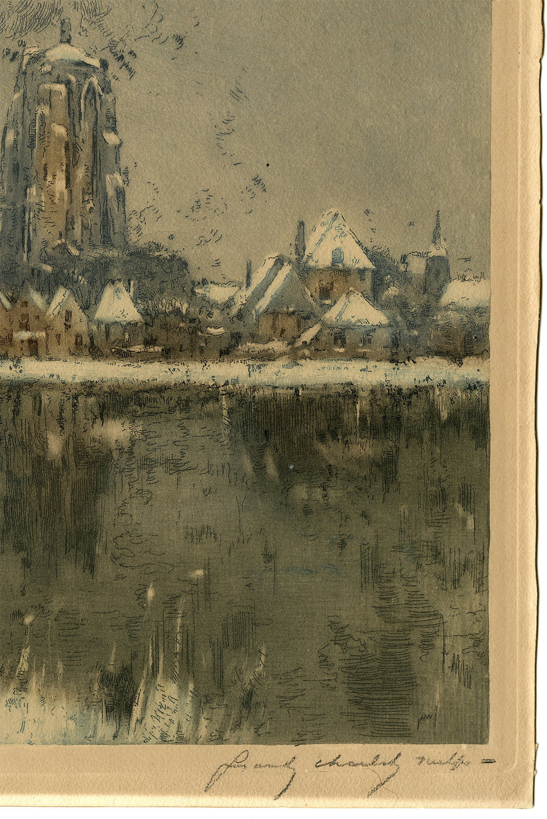 , Antique Master Print-WINTER-SCENE-DOMBURG-ETCHING-Charlet-Cassiers-c.1900, Pictura Antique Prints