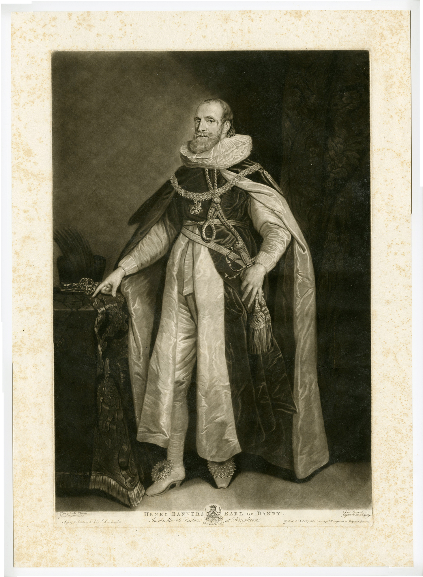 , Antique Master Print-HENRY-DANVERS-EARL-OF-DANBY-Green-van Dyck-1775, Pictura Antique Prints