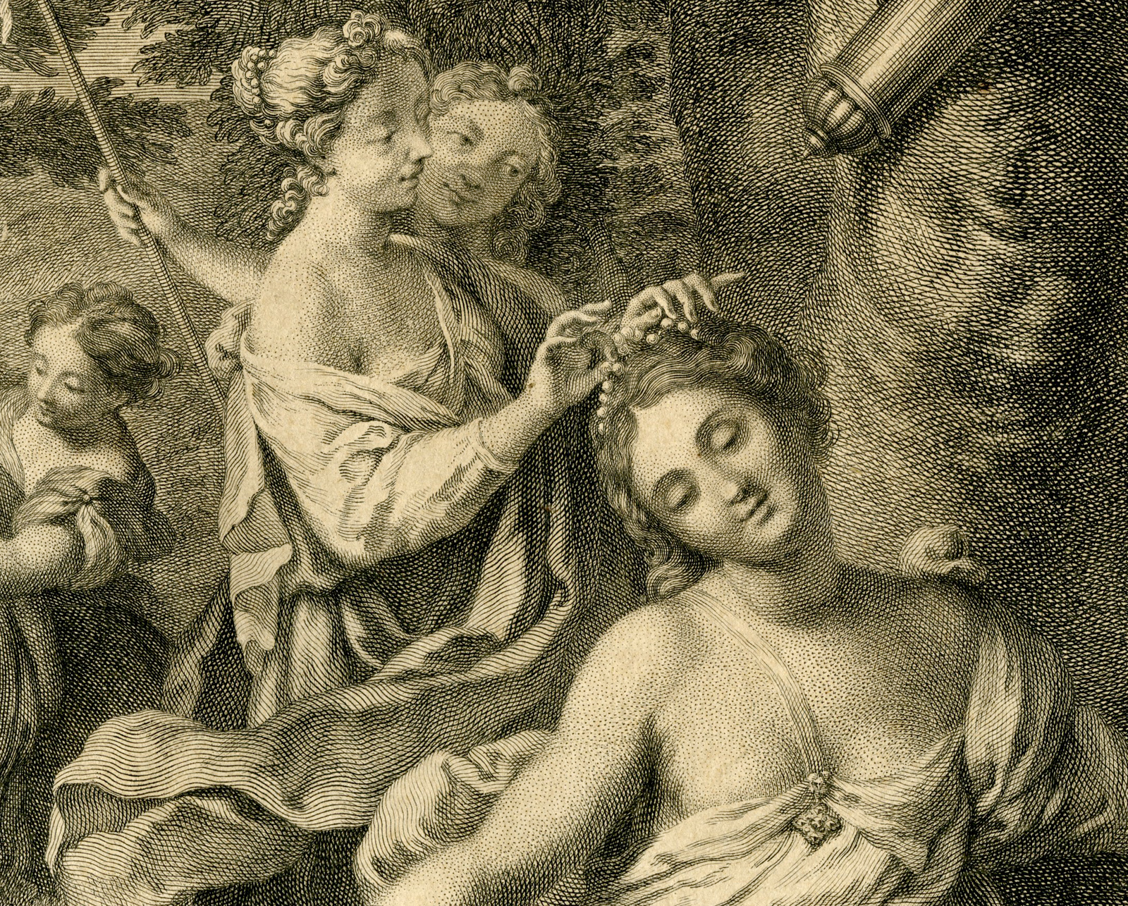 , Antique Master Print-DIANA-TOILETTE-NYMPHS-Sornique-Correggio-c.1750, Pictura Antique Prints