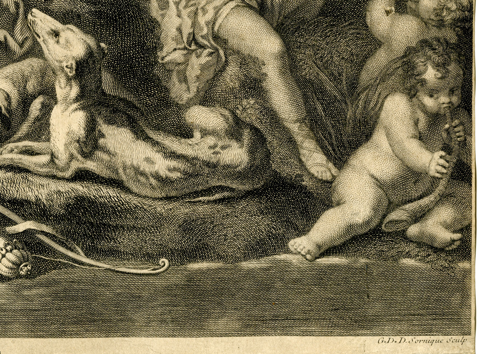, Antique Master Print-DIANA-TOILETTE-NYMPHS-Sornique-Correggio-c.1750, Pictura Antique Prints