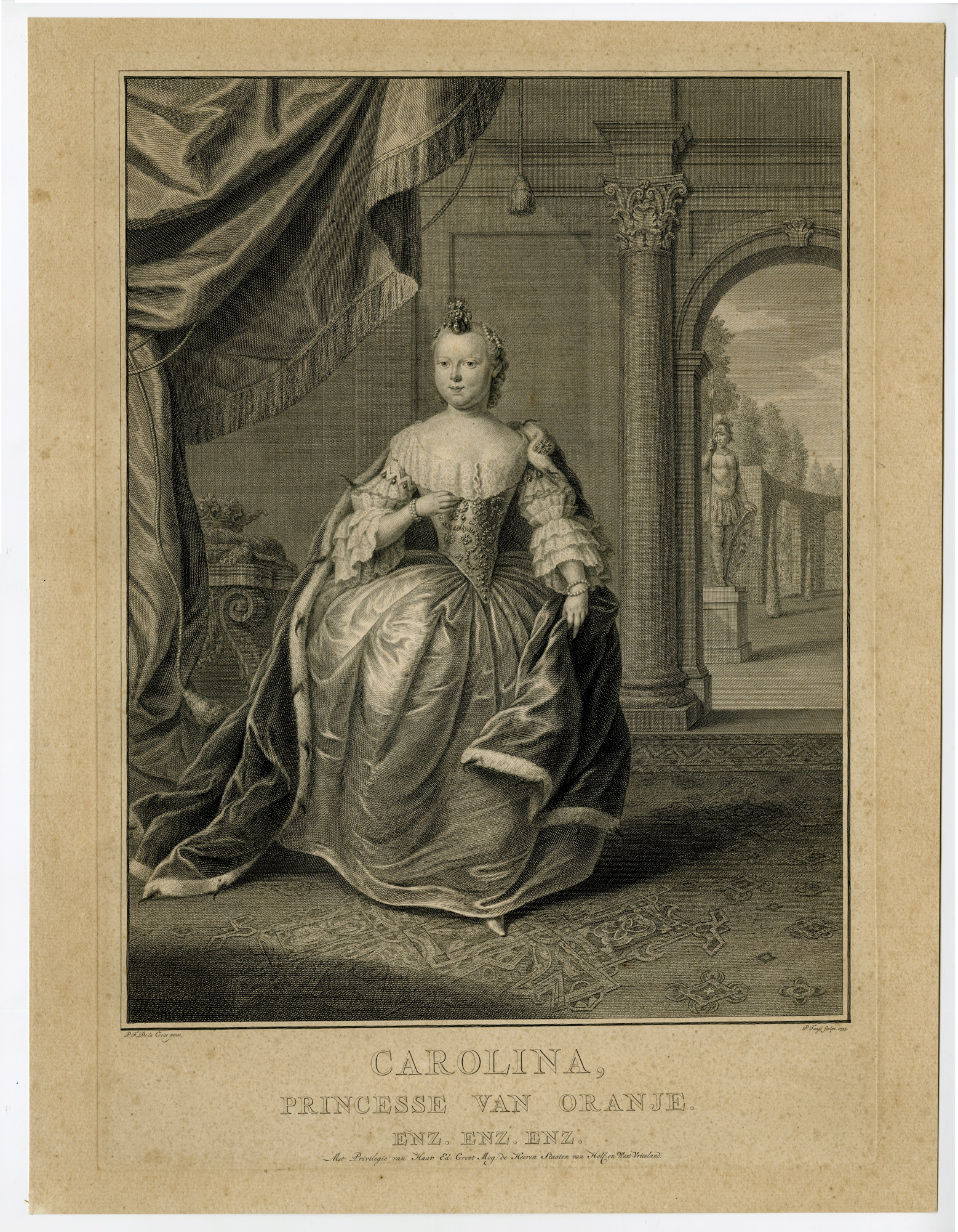 , Antique Master Print-CAROLINA-PRINCESS-ORANGE-NASSAU-Tanje-De la Croix-1755, Pictura Antique Prints