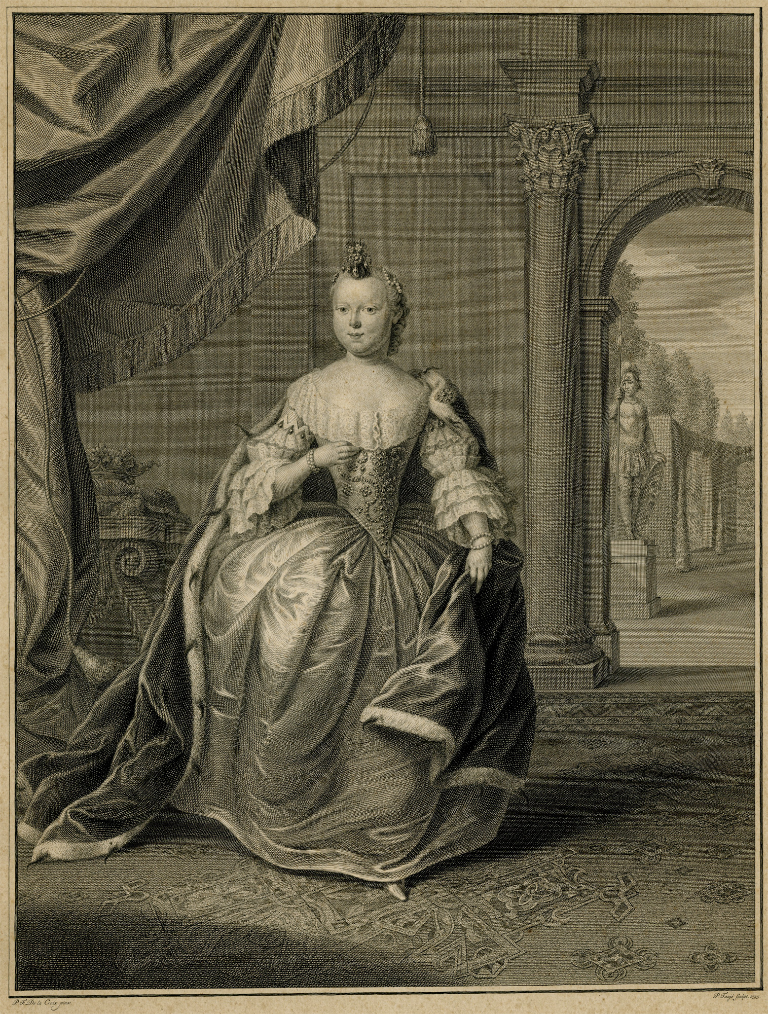 , Antique Master Print-CAROLINA-PRINCESS-ORANGE-NASSAU-Tanje-De la Croix-1755, Pictura Antique Prints