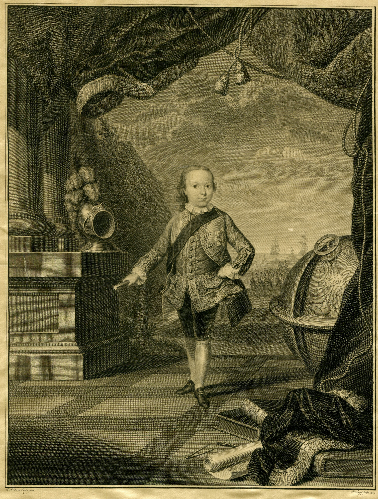, Antique Master Print-ON SILK-WILLEM-V-PRINCE-OF-ORANGE-Tanje-De la Croix-1755, Pictura Antique Prints