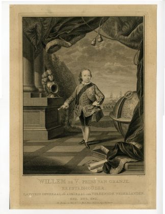 Antique Master Print-WILLEM-V-PRINCE-OF-ORANGE-GLOBE-Tanje-De la Croix-1755