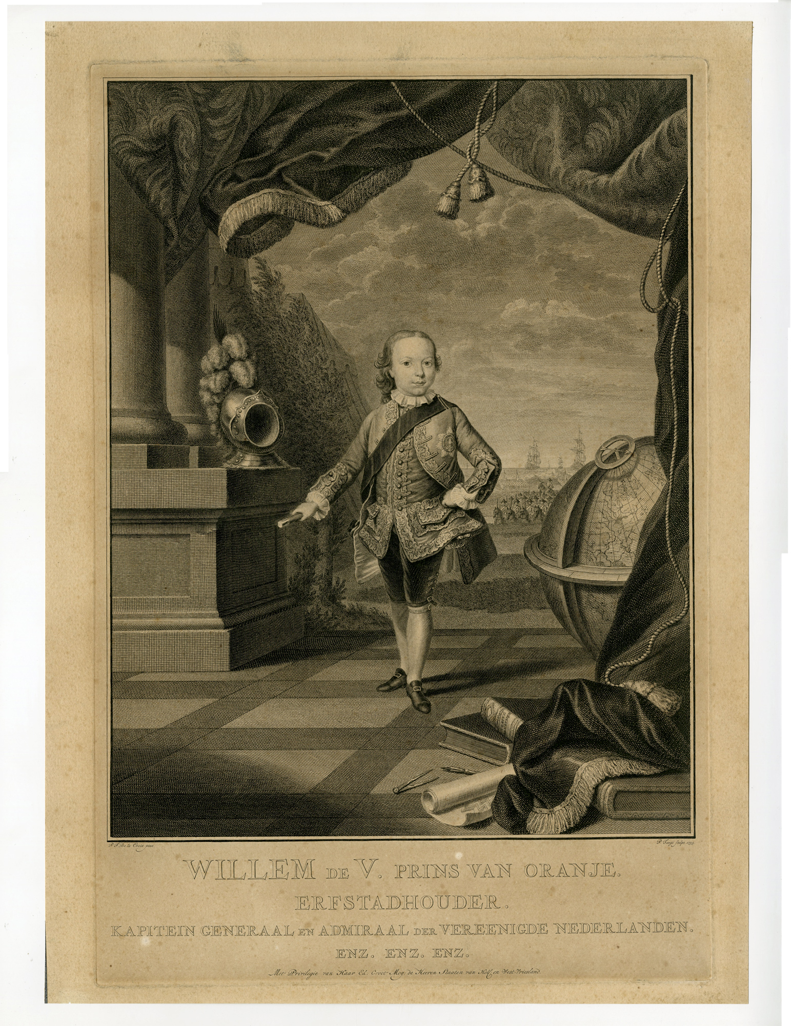 , Antique Master Print-WILLEM-V-PRINCE-OF-ORANGE-GLOBE-Tanje-De la Croix-1755, Pictura Antique Prints
