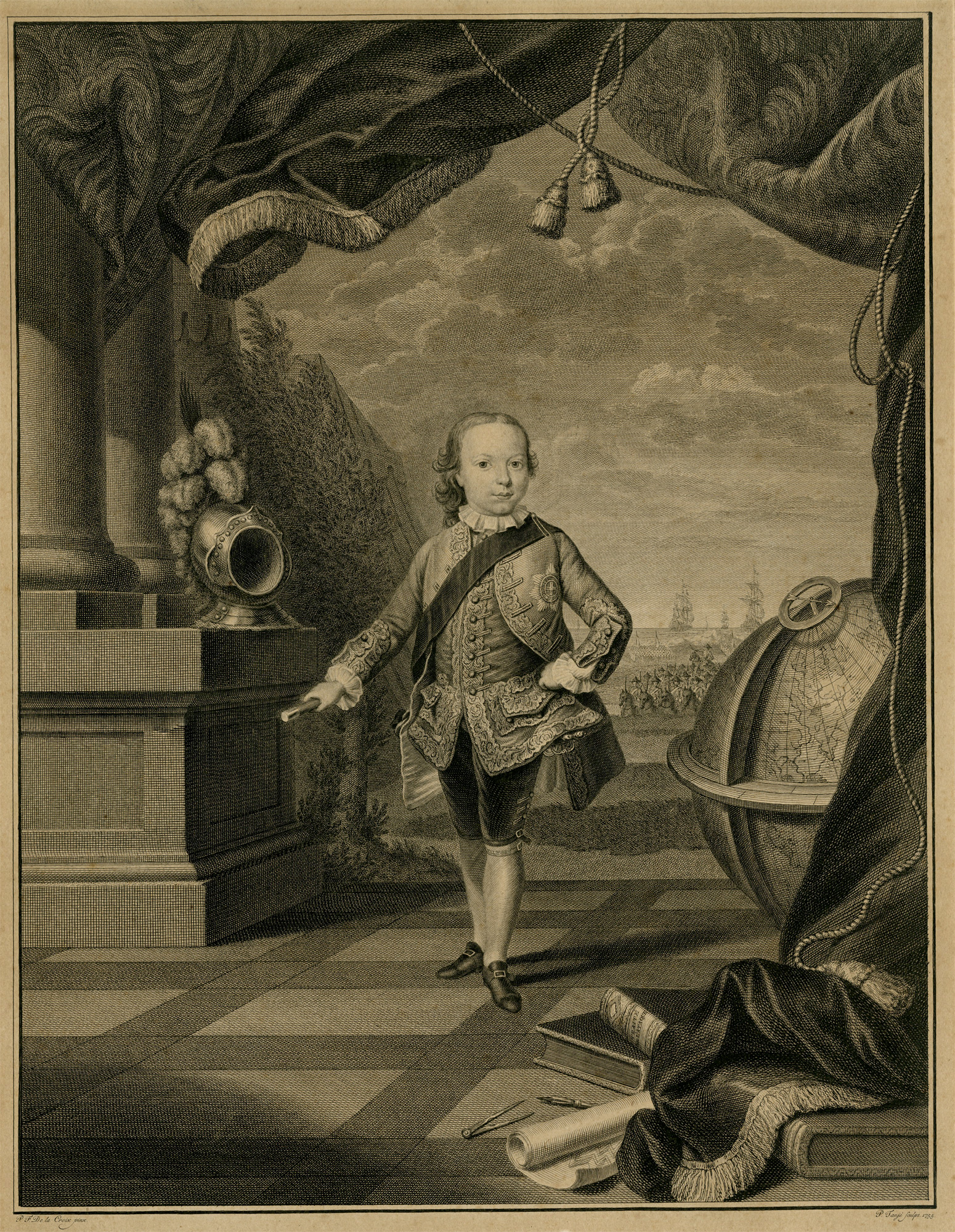, Antique Master Print-WILLEM-V-PRINCE-OF-ORANGE-GLOBE-Tanje-De la Croix-1755, Pictura Antique Prints