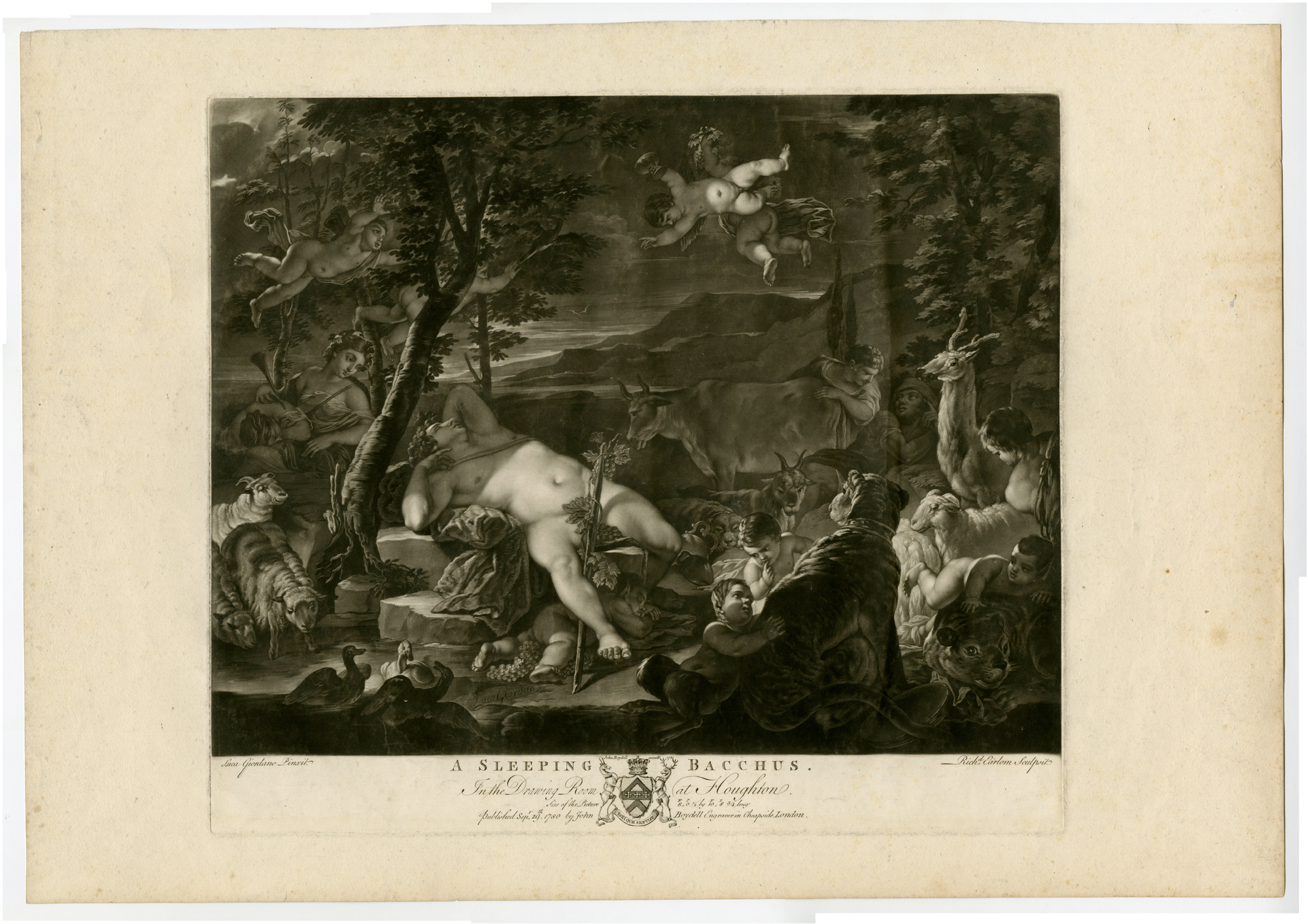 , Antique Master Print-BACCHUS-HOUGHTON-Earlom-Giordano-1780, Pictura Antique Prints