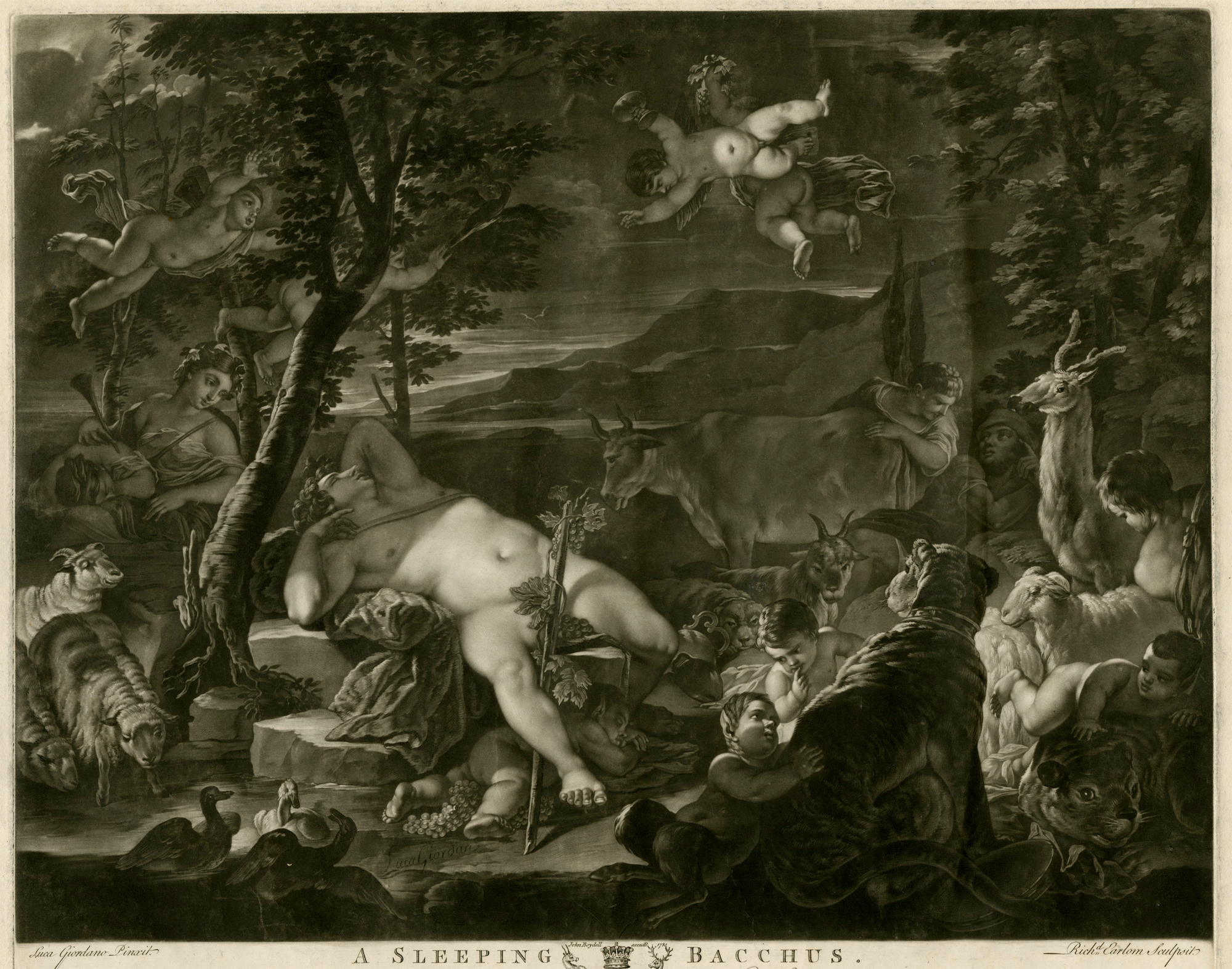 , Antique Master Print-BACCHUS-HOUGHTON-Earlom-Giordano-1780, Pictura Antique Prints