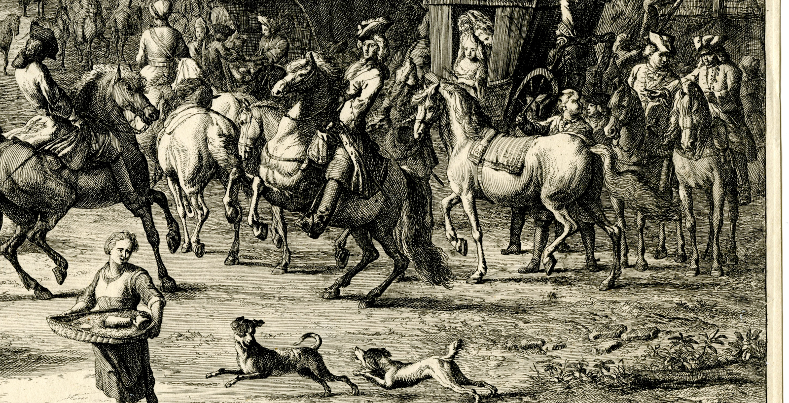 , Antique Master Print-HORSE-MARKET-GENRE-FAIR-Huchtenburg-ca. 1690, Pictura Antique Prints