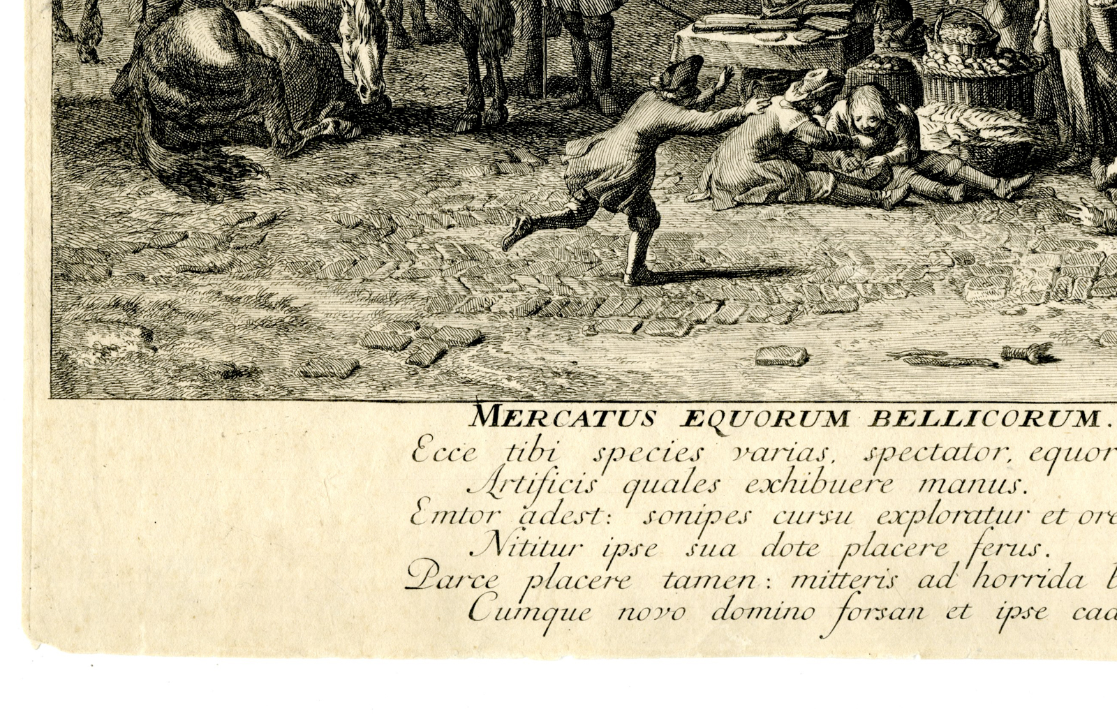 , Antique Master Print-HORSE-MARKET-GENRE-FAIR-Huchtenburg-ca. 1690, Pictura Antique Prints