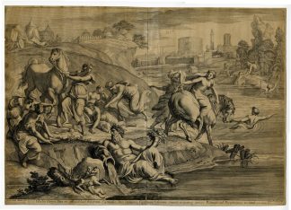 Antique Master Print-CLELIA-PASSING-THE-TIBER-ROMAN-CLASSICAL-Procaccini-c.1700