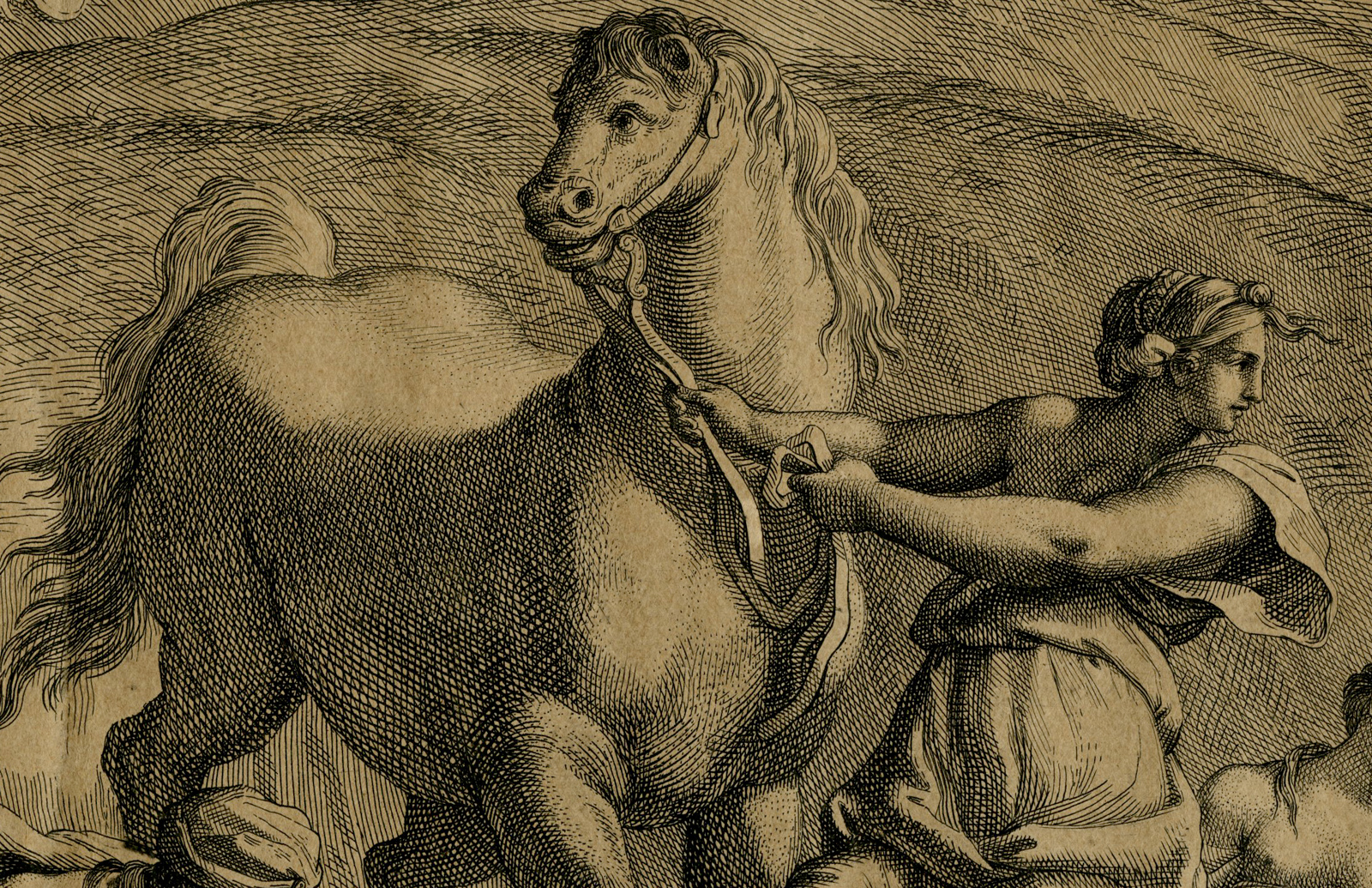 , Antique Master Print-CLELIA-PASSING-THE-TIBER-ROMAN-CLASSICAL-Procaccini-c.1700, Pictura Antique Prints