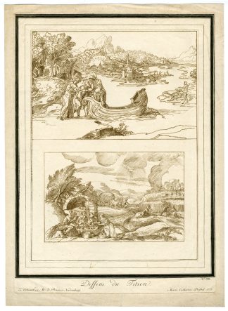 Antique Master Print-DESIGNS-LANDSCAPES-CABINET-PRAUN-Prestel-Titian-1777