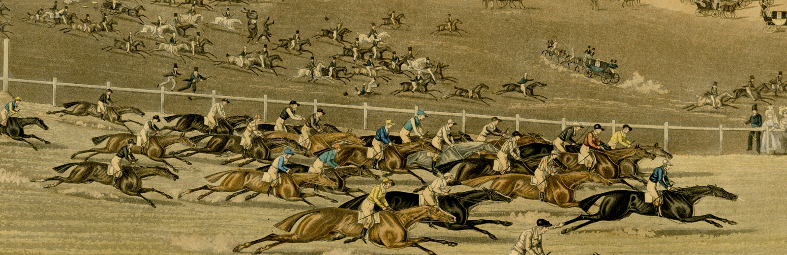 , 2-Antique Master Prints-EPSOM-RACES-HORSES-Smart, Hunt-Pollard-c.1830, Pictura Antique Prints