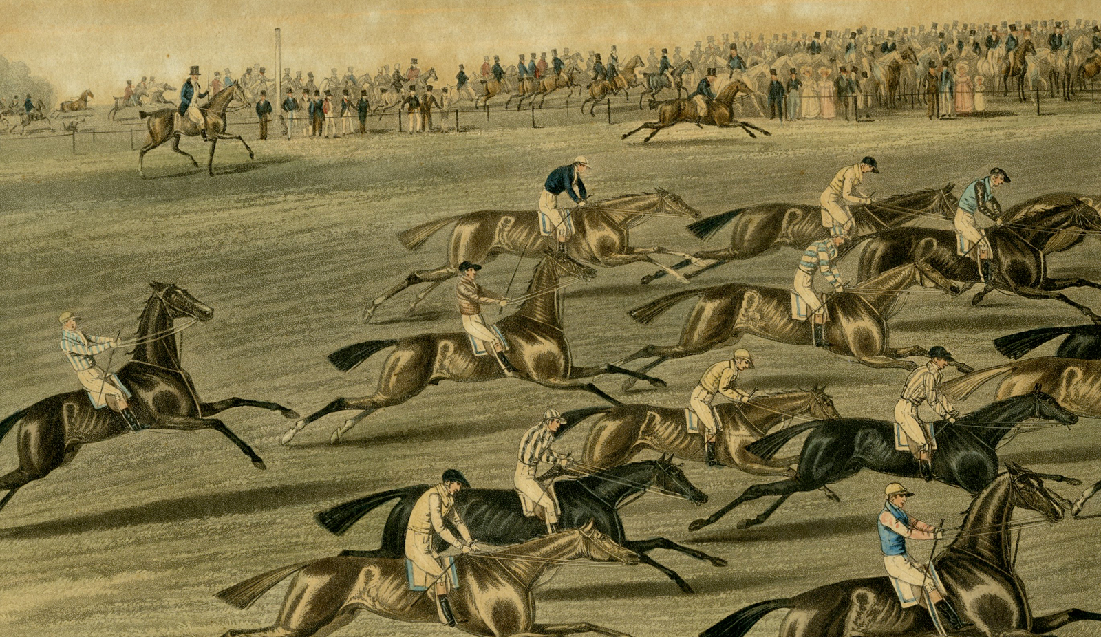 , 2-Antique Master Prints-EPSOM-RACES-HORSES-Smart, Hunt-Pollard-c.1830, Pictura Antique Prints
