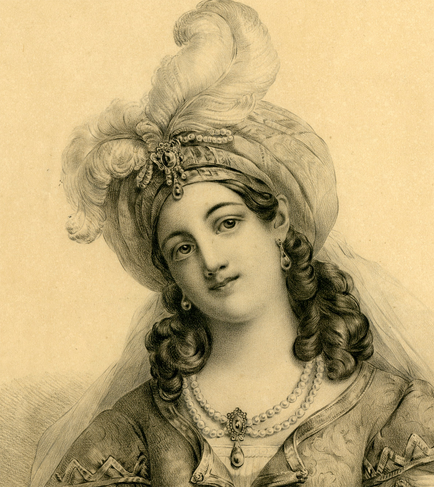 Pictura 05512 416x468 Antique Drawing-ATHALIDE-ASIA-TURKISH DRESS-Chantal-Grevedon-1837 - Image 2