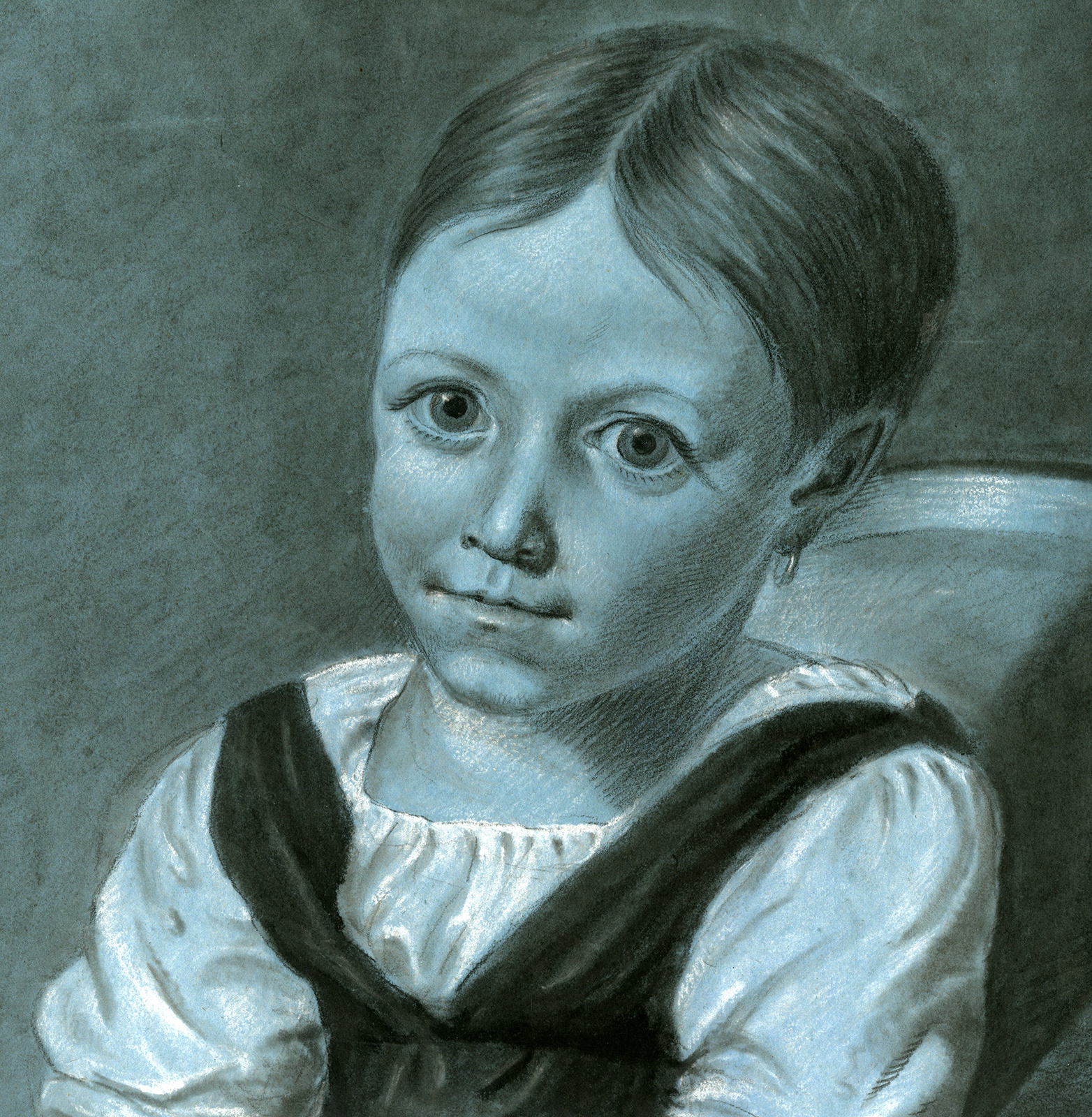 , Antique Drawing-CRAYON-PORTRAIT LITTLE GIRL-MARBLE COLUMN-Chantal-19th c., Pictura Antique Prints