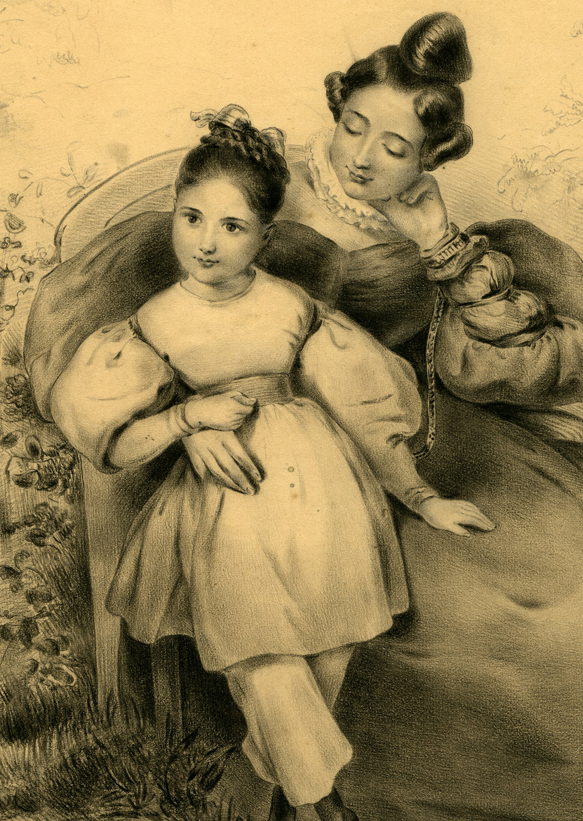 , Antique Drawing-DRAWING-MOTHER-CHILD-Chantal-1836, Pictura Antique Prints