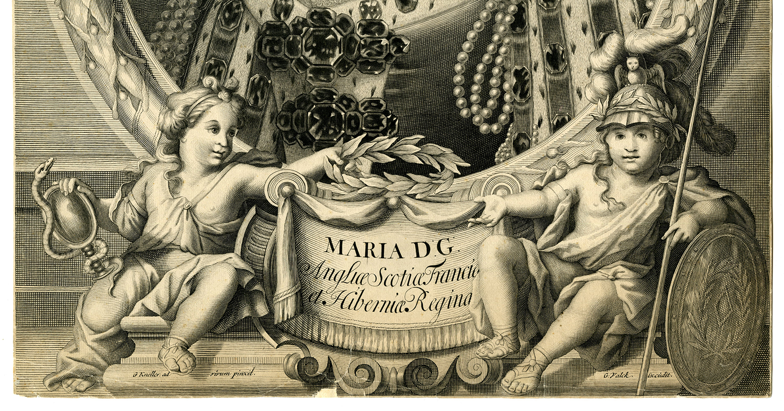 , Antique Master Print-QUEEN-MARY-II-PORTRAIT-ENGRAVING-Valck-Kneller-c.1689-1694, Pictura Antique Prints