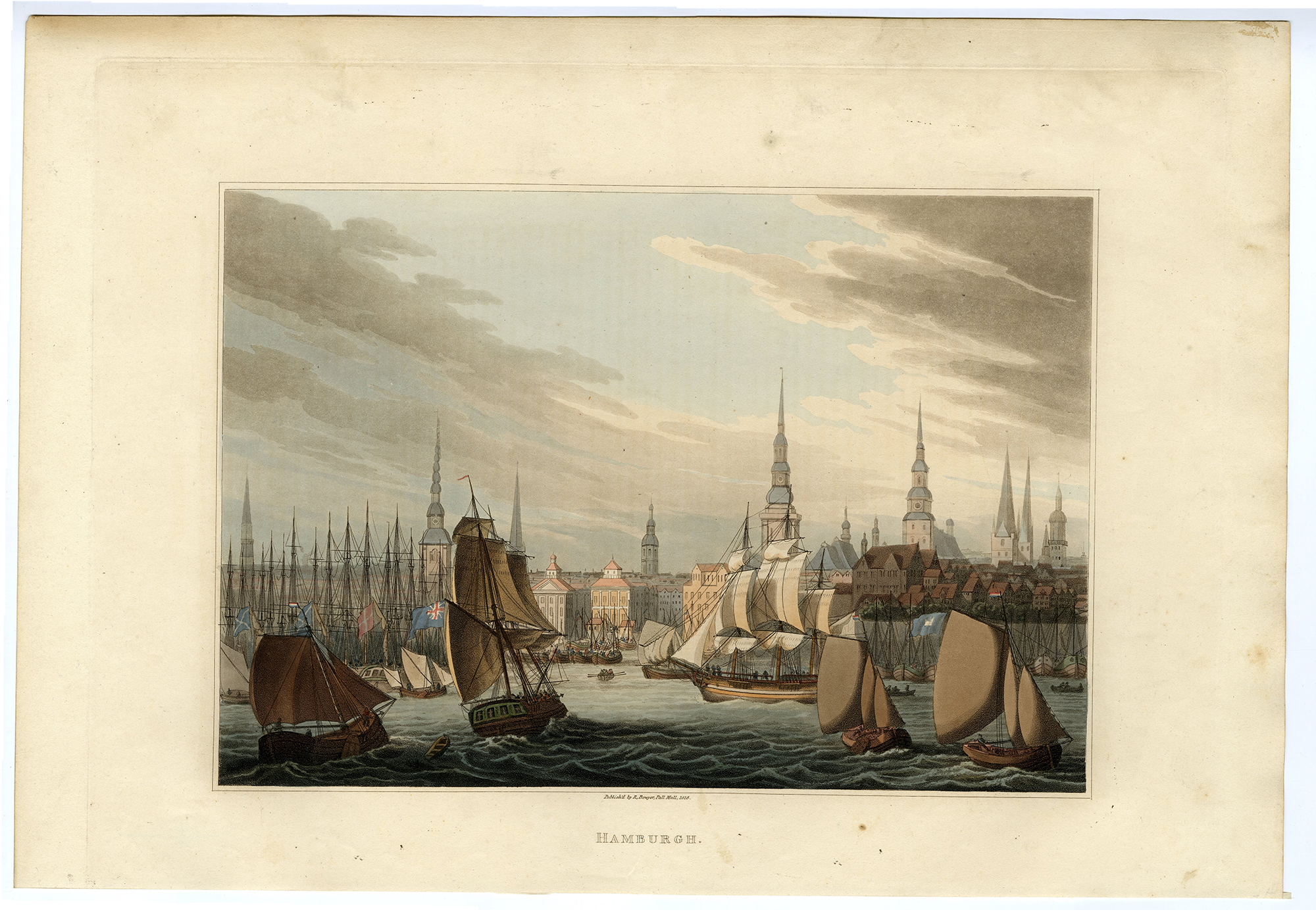 , Antique Print-HAMBURGH-HAMBURG-PORT-VIEW-SHIPS-Bowyer-1814, Pictura Antique Prints