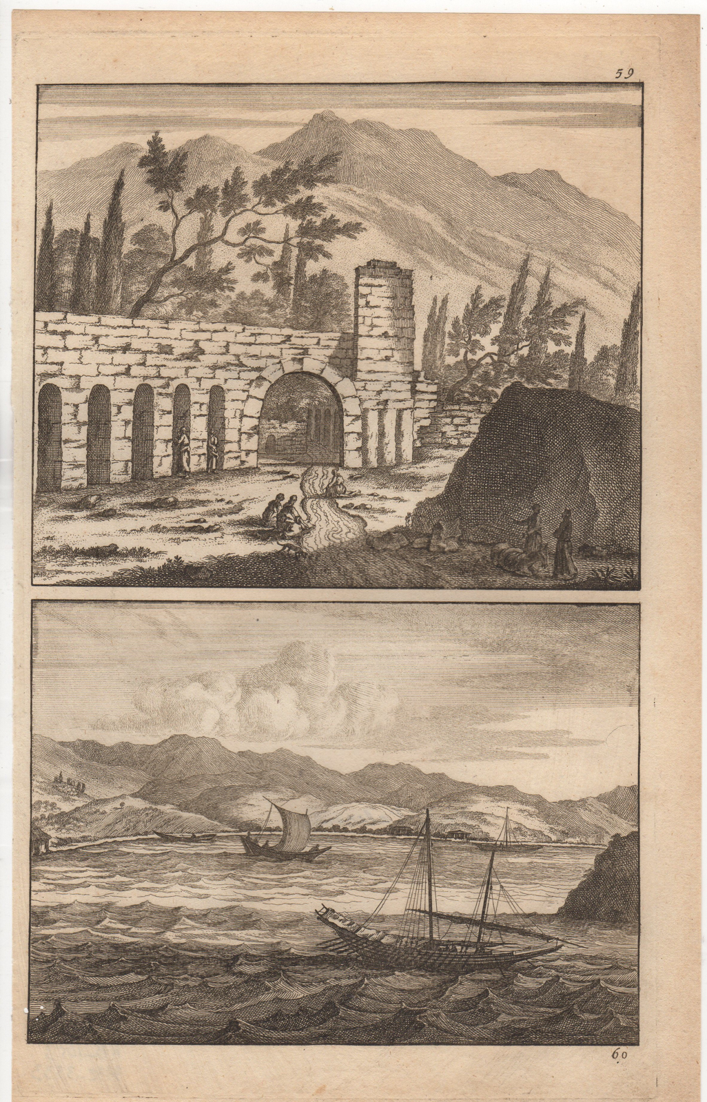, Antique Print-PALERMO-SICILY-ITALY-AQUADUCT-SHIPS-de Bruijn-1698, Pictura Antique Prints