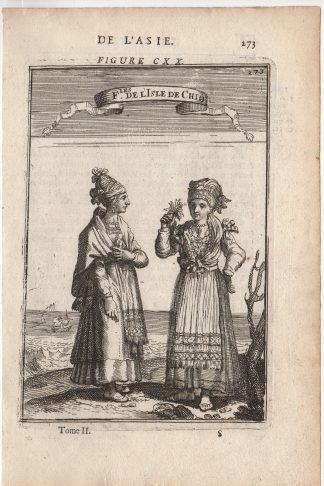 Antique Print-CHIOS-GREECE-TRADITIONAL CLOTHES-WOMEN-TURKEY-Mallet-1719