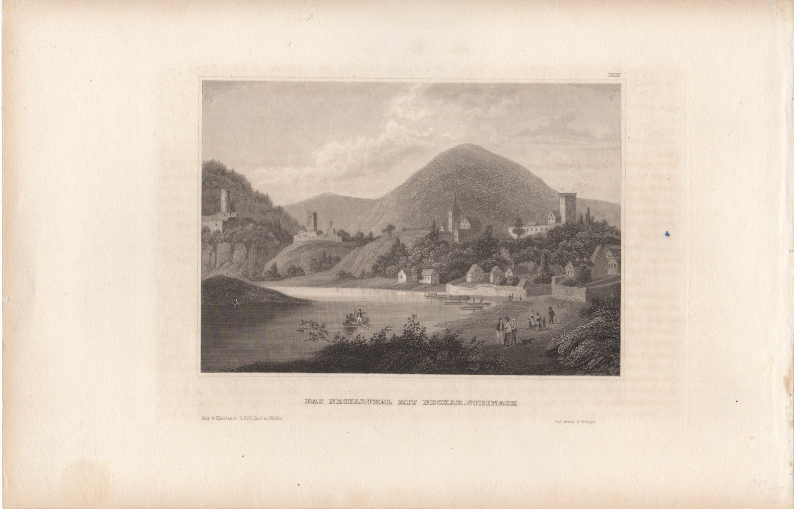 , Antique Print-NECKAR-NECKARSTEINACH-CASTLE-RIVER-GERMANY-Hildburghausen-1840, Pictura Antique Prints