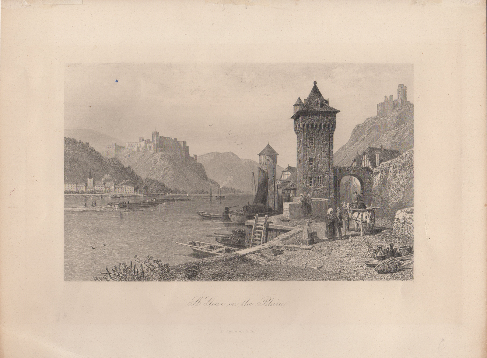 , Antique Print-ST. GOAR-RHINE-CASTLE-GERMANY-VILLAGE-Anonymous-1870, Pictura Antique Prints