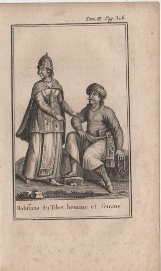 Antique Print-ETHNIC-TIBET-TRADITIONAL CLOTHES-MAN AND WIFE-Blanchard-1806