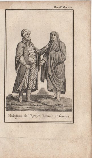 Antique Print-ETHNIC-EGYPT-TRADITIONAL CLOTHES-MAN-WIFE-PYRAMID-Blanchard-1806