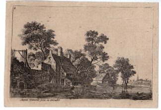 Antique Master Print-LANDSCAPE-HOUSES-RUIN-TREES-CHURCH-WINDMILL-Waterloo-1650