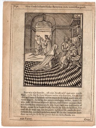 Antique Print-WOMAN-ASKING ADVICE-KING-THRONE-van Sichem II-1657