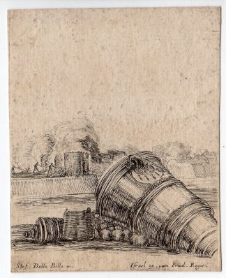 Antique Master Print-MILITARY-CANONS-CANONBALL-CASTLE-Della Bella-Silvestre-1640