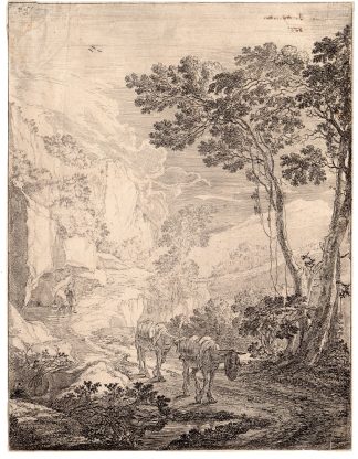 Antique Master Print-ROCCA-ANCONA-ITALY-MAN-DOG-LANDSCAPE-Both-1640