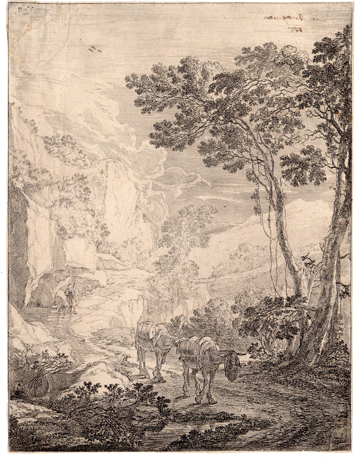 , Antique Master Print-ROCCA-ANCONA-ITALY-MAN-DOG-LANDSCAPE-Both-1640, Pictura Antique Prints
