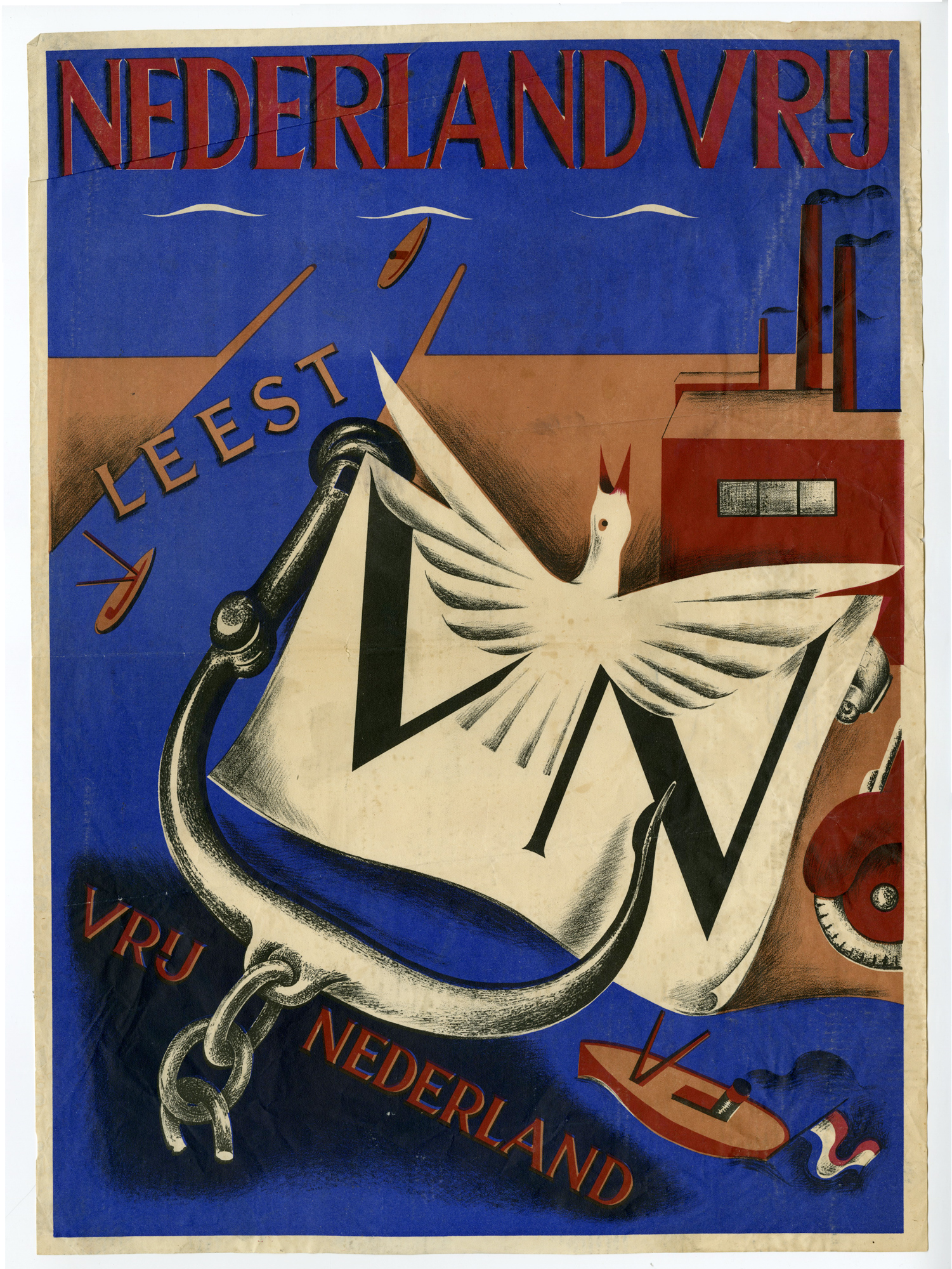 , Antique Print-DUTCH-WWII-PROPAGANDA-POSTER-VRIJ-NEDERLAND-Anonymous-1939-1945, Pictura Antique Prints