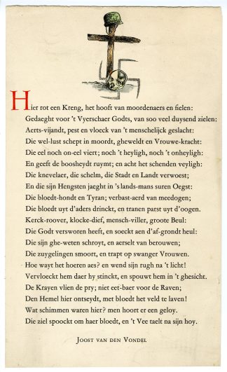 Antique Print-WWII-DUTCH-ANTI-NAZI-PROPAGANDA-VONDEL POEM-Anonymous-1944-1945