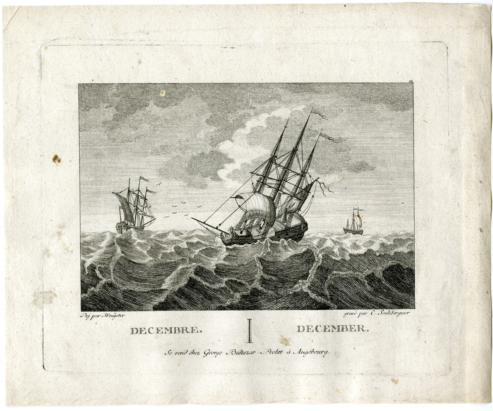 , Antique Master Print-DECEMBER-MARITIME-SCENE-SAILING-SHIPS-Soulzberger-Weuijster-1766, Pictura Antique Prints