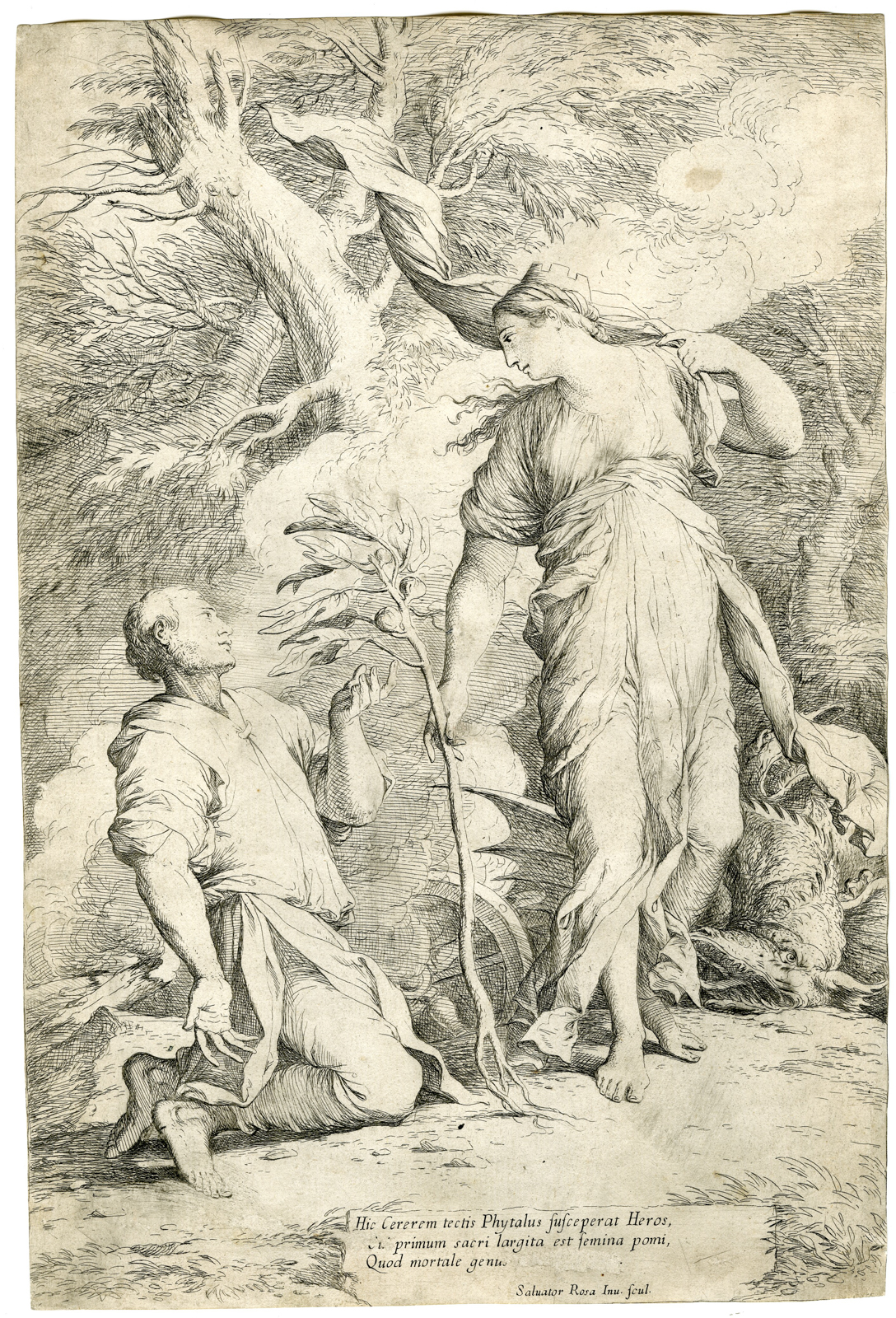 , Antique Master Print-ORIGIN-FIG-CERES-PHYTALUS-ETCHING-Rosa-c. 1661, Pictura Antique Prints
