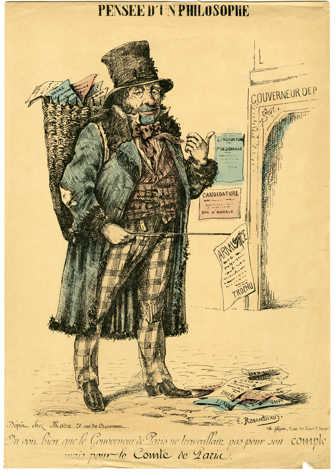 , Antique Print-PENSEE-PHILOSOPHE-POLITICAL-SATIRE-PARIS-Rosambeau-19th c., Pictura Antique Prints